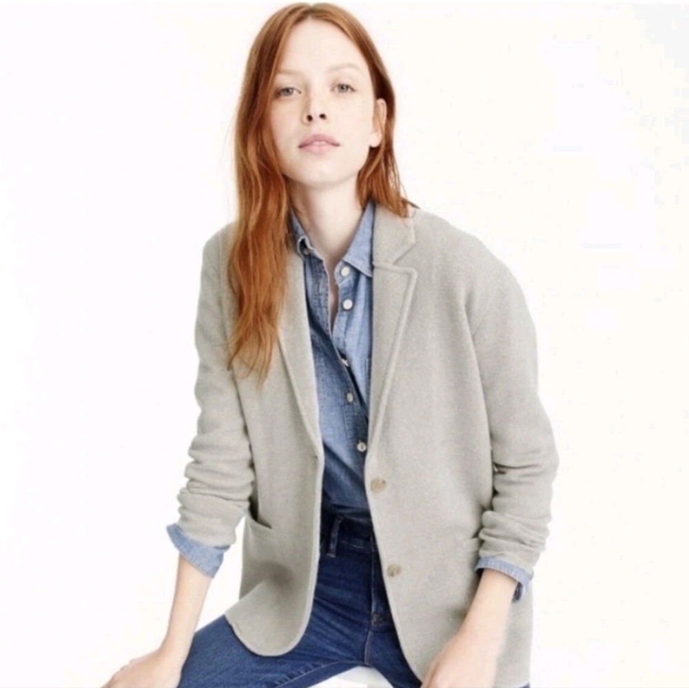 J.Crew Sophie Merino Wool Knit Notched Lapel Sweater Blazer Heathered Grey Tan S
